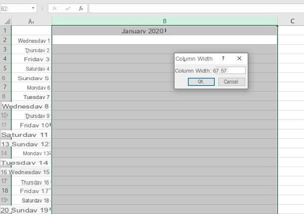 How to create a calendar in Excel