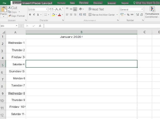 How to create a calendar in Excel